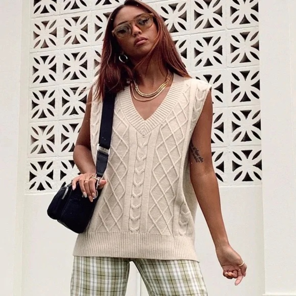 Princess Polly Jada Oversized Sweater Vest in beige, size XS/S - NWT